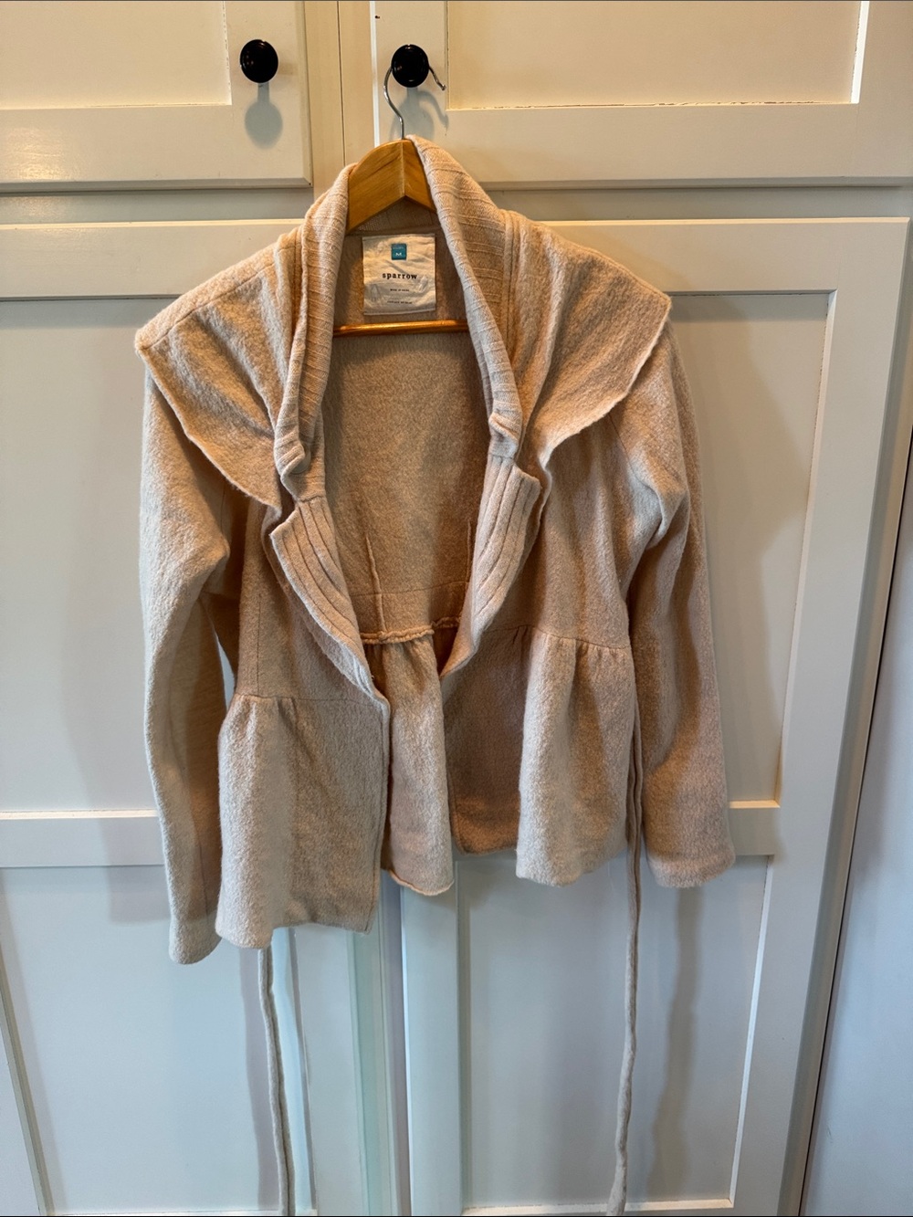 sparrow Light Beige Tie-Waist Hooded Cardigan